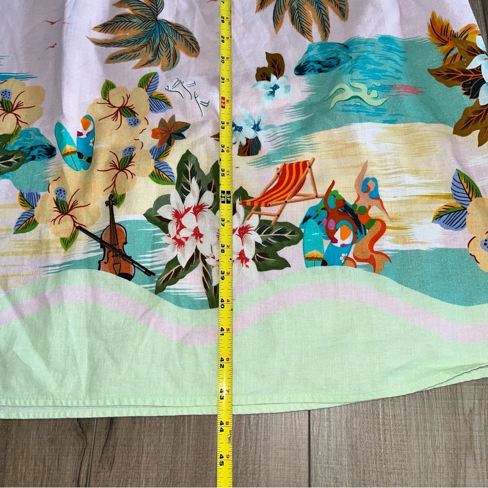 Le Ragazze Linen Blend Maxi Dress Sundress Pink Palm Tree Beach Print Size L - Picture 9 of 14